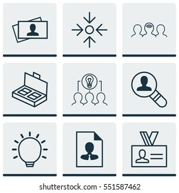Set Of 9 Business Management Icons. Includes Business Aim, Document Suitcase, Collaborative Solution And Other Symbols. Beautiful Design Elements.