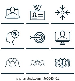Set Of 9 Business Management Icons. Includes Human Mind, Cooperation, Social Profile And Other Symbols. Beautiful Design Elements.
