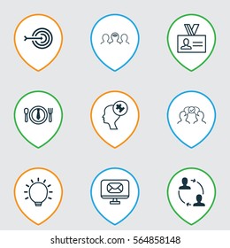 Set Of 9 Business Management Icons. Includes Coaching, Arrow, Cooperation And Other Symbols. Beautiful Design Elements.