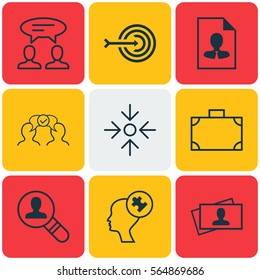 Set Of 9 Business Management Icons. Includes Open Vacancy, Calling Card, Human Mind And Other Symbols. Beautiful Design Elements.