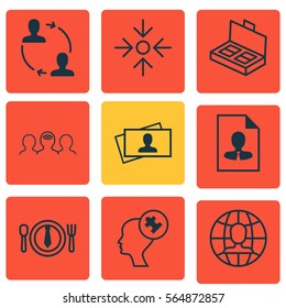 Set Of 9 Business Management Icons. Includes Cooperation, Calling Card, Global Work And Other Symbols. Beautiful Design Elements.