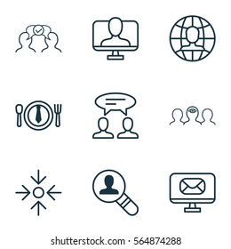 Set Of 9 Business Management Icons. Includes Online Identity, Email, Cooperation And Other Symbols. Beautiful Design Elements.