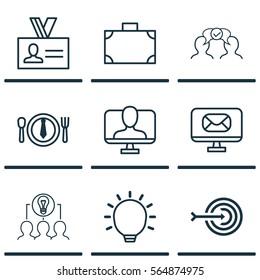 Set Of 9 Business Management Icons. Includes Cooperation, Great Glimpse, Collaborative Solution And Other Symbols. Beautiful Design Elements.