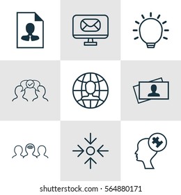 Set Of 9 Business Management Icons. Includes Business Aim, Email, Great Glimpse And Other Symbols. Beautiful Design Elements.