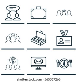 Set Of 9 Business Management Icons. Includes Cooperation, Email, Document Suitcase And Other Symbols. Beautiful Design Elements.
