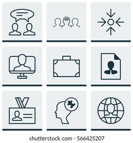 Set Of 9 Business Management Icons. Includes Online Identity, Cv, Dialogue And Other Symbols. Beautiful Design Elements.