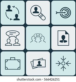 Set Of 9 Business Management Icons. Includes Dialogue, Portfolio, Cooperation And Other Symbols. Beautiful Design Elements.