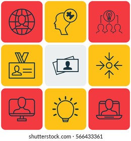 Set Of 9 Business Management Icons. Includes Global Work, Social Profile, Business Aim And Other Symbols. Beautiful Design Elements.