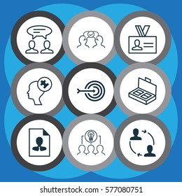 Set Of 9 Business Management Icons. Includes Cv, Cooperation, Cooperation And Other Symbols. Beautiful Design Elements.