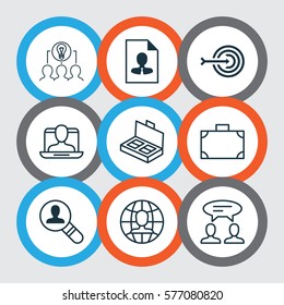 Set Of 9 Business Management Icons. Includes Arrow, Cv, Document Suitcase And Other Symbols. Beautiful Design Elements.