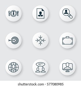 Set Of 9 Business Management Icons. Includes Arrow, Portfolio, Dinner And Other Symbols. Beautiful Design Elements.