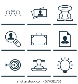Set Of 9 Business Management Icons. Includes Arrow, Open Vacancy, Coaching And Other Symbols. Beautiful Design Elements.