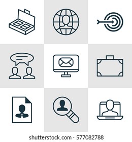 Set Of 9 Business Management Icons. Includes Arrow, Social Profile, Open Vacancy And Other Symbols. Beautiful Design Elements.