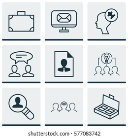 Set Of 9 Business Management Icons. Includes Cv, Open Vacancy, Email And Other Symbols. Beautiful Design Elements.