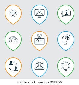 Set Of 9 Business Management Icons. Includes Authentication, Business Aim, Great Glimpse And Other Symbols. Beautiful Design Elements.