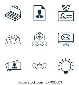 Set Of 9 Business Management Icons. Includes Cooperation, Email, Calling Card And Other Symbols. Beautiful Design Elements.