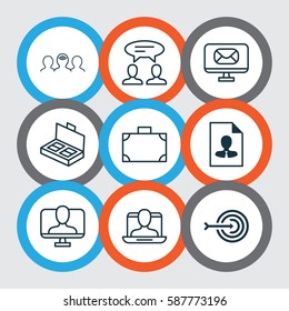 Set Of 9 Business Management Icons. Includes Online Identity, Cv, Coaching And Other Symbols. Beautiful Design Elements.
