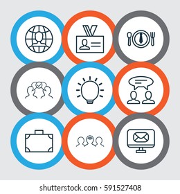 Set Of 9 Business Management Icons. Includes Global Work, Great Glimpse, Email And Other Symbols. Beautiful Design Elements.