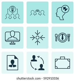 Set Of 9 Business Management Icons. Includes Collaborative Solution, Human Mind, Coaching And Other Symbols. Beautiful Design Elements.