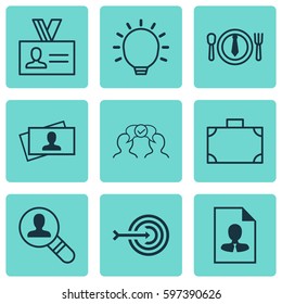 Set Of 9 Business Management Icons. Includes Cooperation, Open Vacancy, Calling Card And Other Symbols. Beautiful Design Elements.