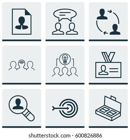 Set Of 9 Business Management Icons. Includes Open Vacancy, Dialogue, Coaching And Other Symbols. Beautiful Design Elements.