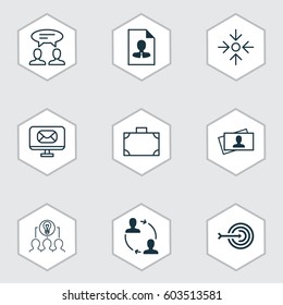 Set Of 9 Business Management Icons. Includes Cv, Arrow, Collaborative Solution And Other Symbols. Beautiful Design Elements.