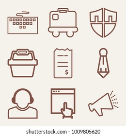Set of 9 business outline icons such as computer keyboard outlined