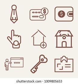 Set of 9 business outline icons such as credit card balance outlined