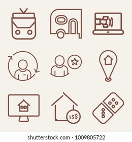 Set of 9 business outline icons such as leather bag outlined