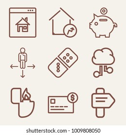 Set of 9 business outline icons such as credit card balance outlined