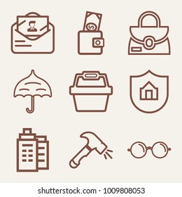 Set of 9 business outline icons such as opened umbrella outlined