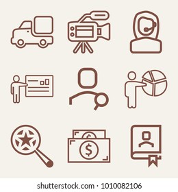 Set of 9 business outline icons such as lorry truck in motion outlined