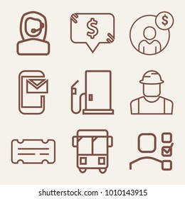 Set of 9 business outline icons such as price tag in square frame outlined