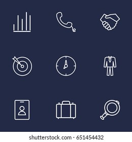 Set Of 9 Business Outline Icons Set.Collection Of Badge, Chart, Suit And Other Elements.
