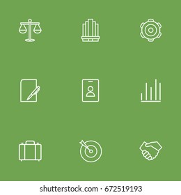 Set Of 9 Business Outline Icons Set.Collection Of Chart, Target, Business Center And Other Elements.