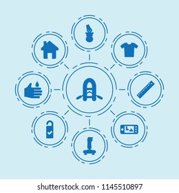 Set of 9 button filled icons such as hand cleaning, need cleaning, joystick, game console, snowman, ruler, home, boat