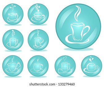 set of 9 buttons with coffee cups for your design