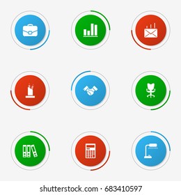Set Of 9 Cabinet Icons Set.Collection Of Diplomat, Table Lighter, Mail And Other Elements.