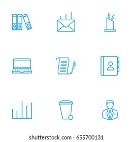 Set Of 9 Cabinet Outline Icons Set.Collection Of Administrator, Chart, Document Case And Other Elements.