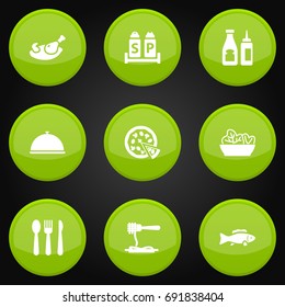 Set Of 9 Cafe Icons Set.Collection Of Tuna, Food, Vermicelli And Other Elements.