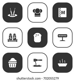 Set Of 9 Cafe Icons Set.Collection Of Registered, Book, Baguette And Other Elements.