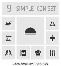 Set Of 9 Cafe Icons Set.Collection Of Condiments, Vermicelli, Tray And Other Elements.