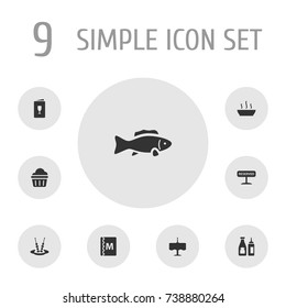 Set Of 9 Cafe Icons Set.Collection Of Book, Muffin, Registered And Other Elements.