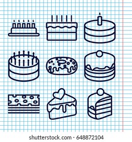 Set of 9 cake outline icons such as cake