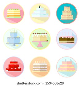 set of 9 cakes and cupcakes in different colors
