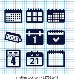 Set of 9 calendar icons 