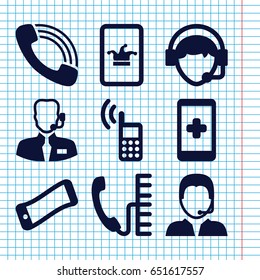 Set of 9 call filled icons such as poker on phone, call, operator, support, help support, phone, wavy phone