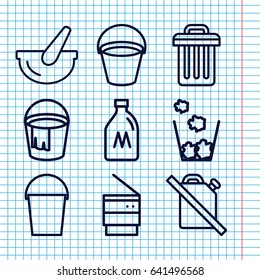 Set of 9 can outline icons such as milk can, bucket, trash bin