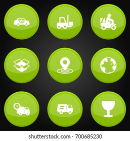 Set Of 9 Cargo Icons Set.Collection Of Van, Lorry, Goblet And Other Elements.