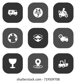 Set Of 9 Cargo Icons Set.Collection Of Lorry, Transportation, Scooter And Other Elements.